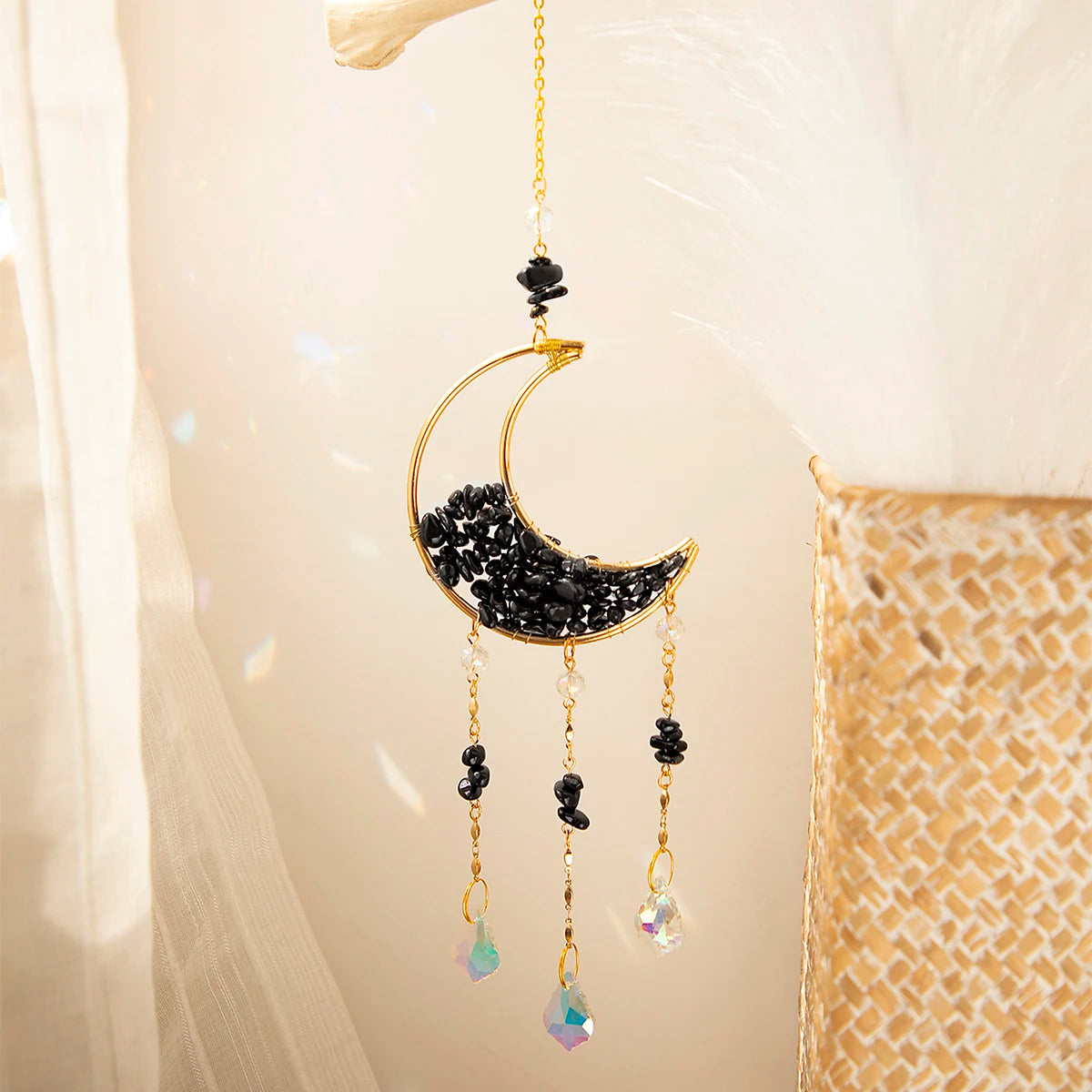 Amethyst Suncatcher Moon Crystal Gemstone Windchime Sun Catcher Home Decor Rainbow Crystal Window Yard Garden Decoration Outdoor