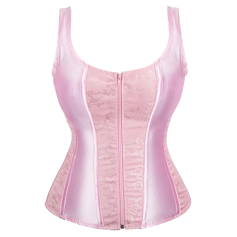 Steampunk Straps Overbust Corset With Cup Zipper Sexy Jacquard Floral Corset Waist Cincher Bustier Lingerie Top Plus Size