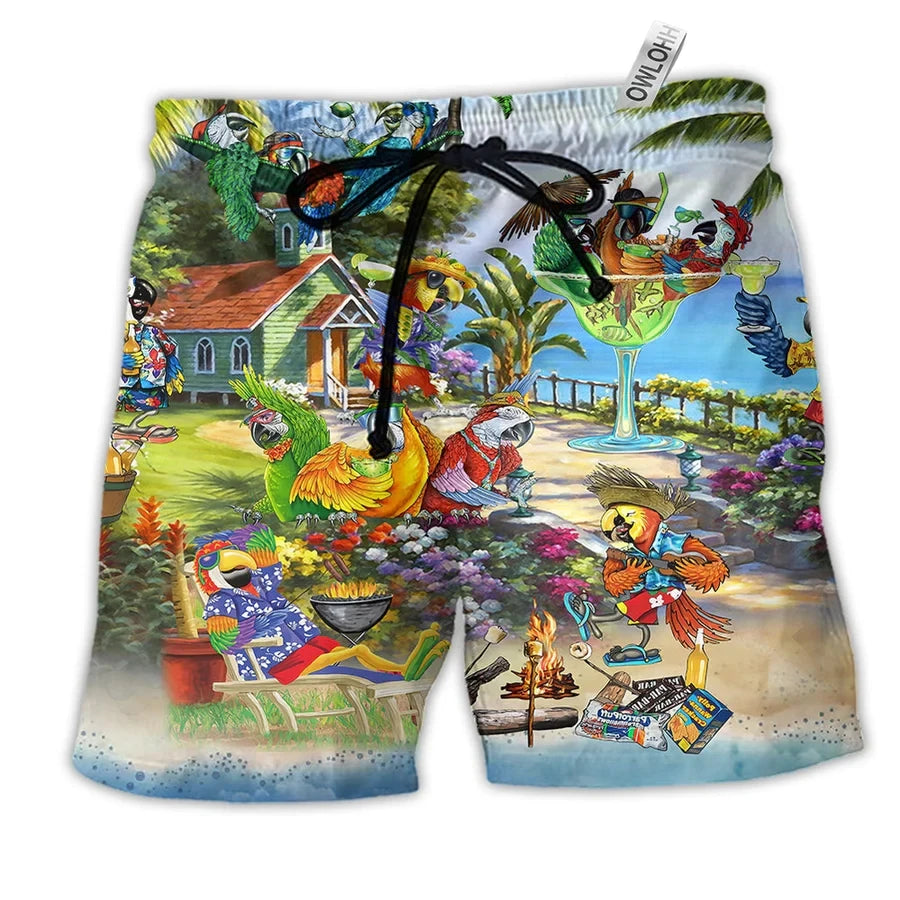 New men's summer shorts loose and luxurious shorts 3D printed casual parrot bird print original stay shorts Hawaii beach shorts