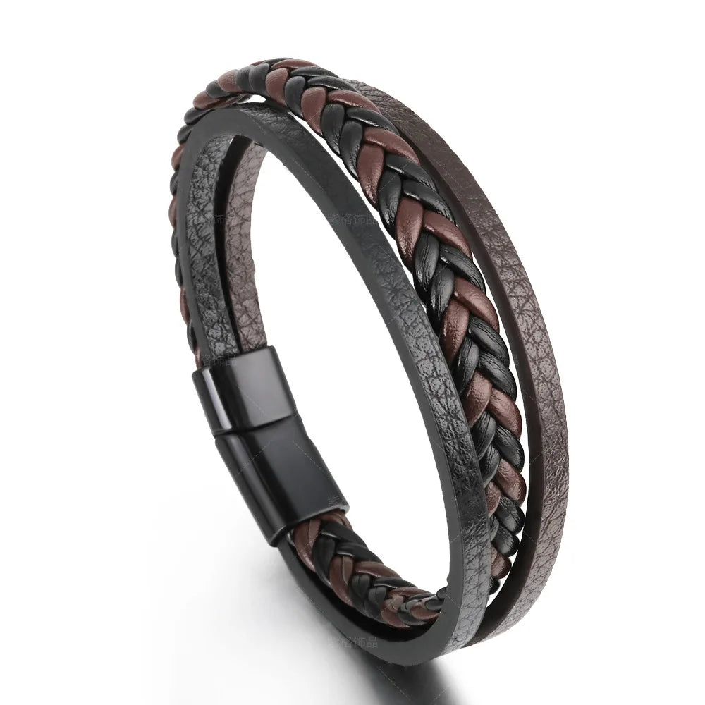 Trendy Leather Bracelets Men Stainless Steel Multilayer Braided Rope Bracelets For Male Bracelets Jewelry Pulsera Hombre