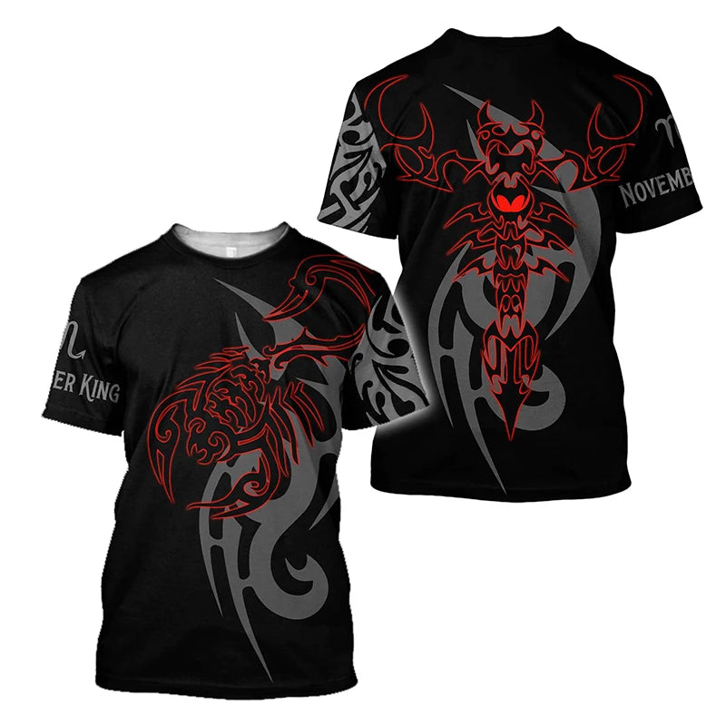 Animal Men's T Shirt Summer Short Sleeve Scorpion 3D Print Funny T-Shirts Fashion Casual Male Sportshirt Oversized Mens Clothing