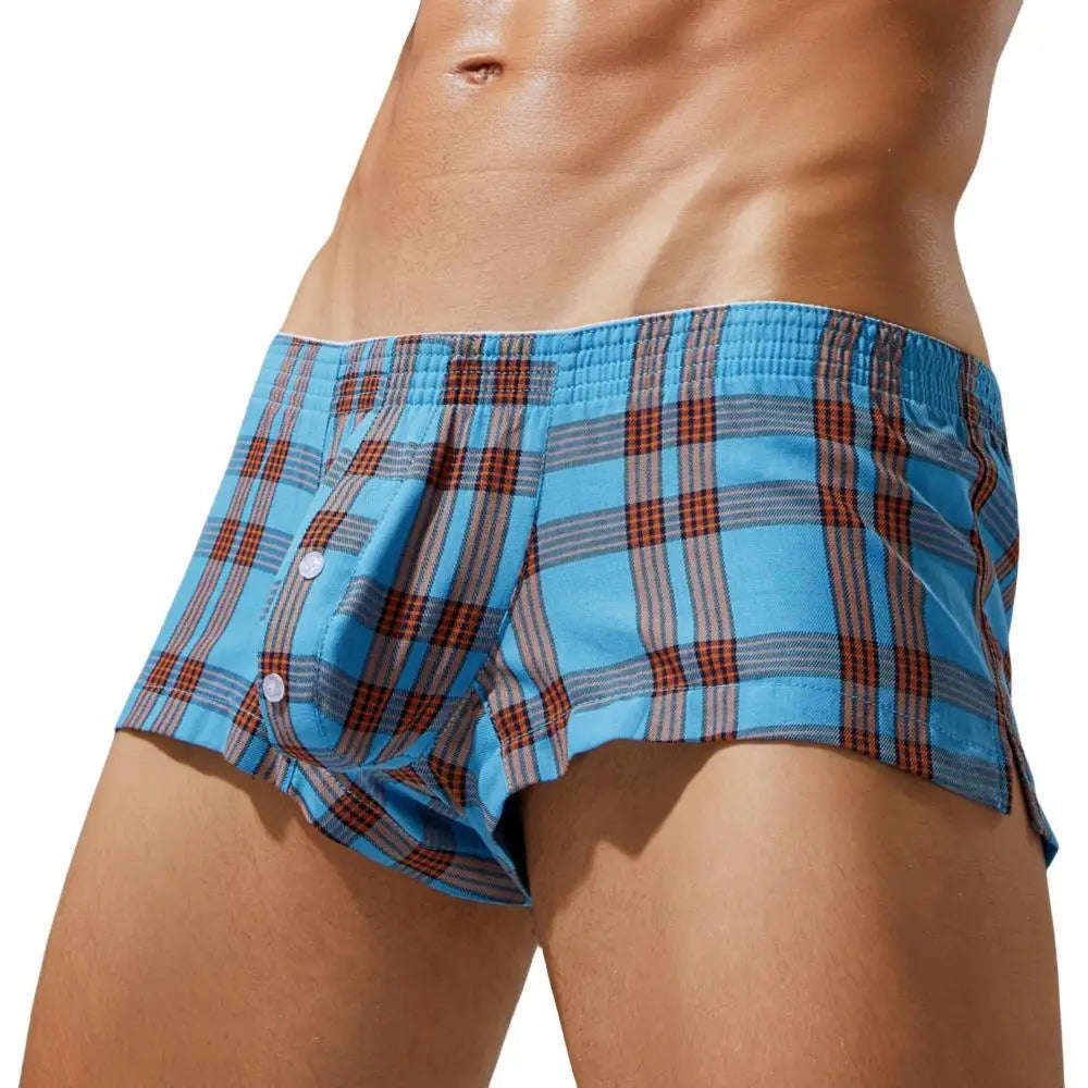 SEOBEAN 100% Cotton Men's Boxers Classic Plaid Boxer Shorts Mens Underwear Panties Home Shorts Sleep Lounge Pajama Shorts