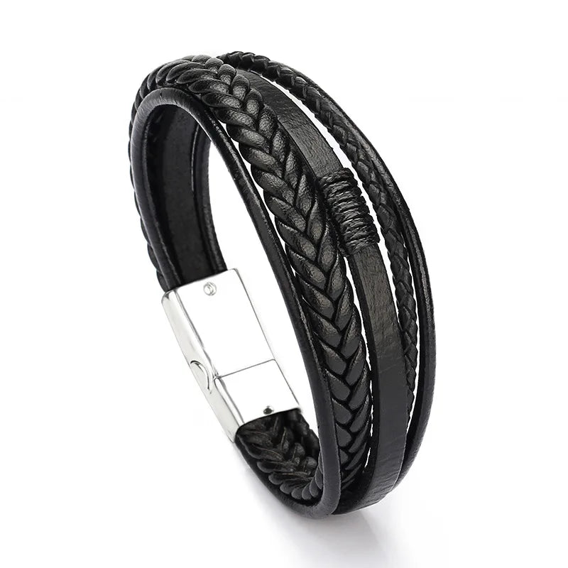 Trendy Leather Bracelets Men Stainless Steel Multilayer Braided Rope Bracelets For Male Bracelets Jewelry Pulsera Hombre