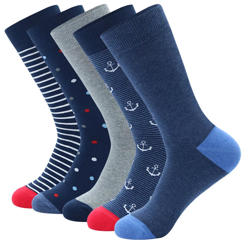 5 Pairs Mens Dress Socks Plus large Size,High Quality Combed Cotton Crew Socks,Black Cool Argyle Breathable Casual Socks for men