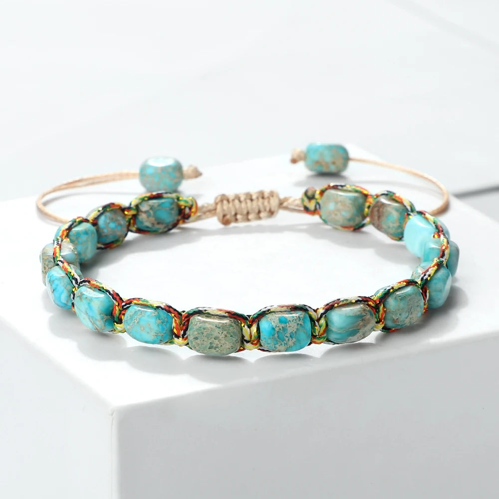 Bohemian Imperial Stone Beaded Bracelet Handmade Braided String Bangles Friendship Jewelry Gift Vintage Design Strand Bracelets