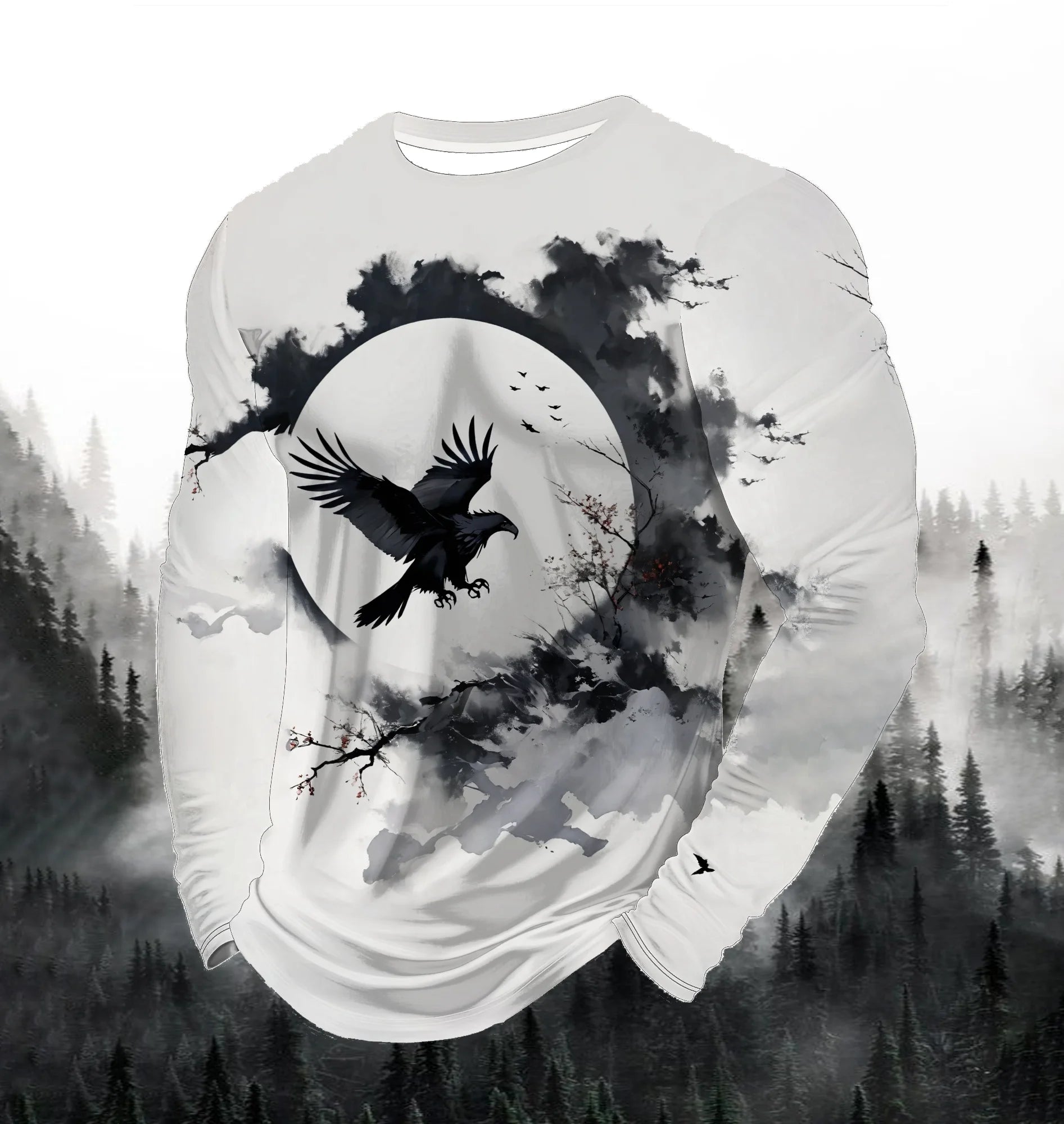 Men's Fashion Printed Round Neck Long Sleeve Party Autumn Sports Leisure Pullover Men 3D Flying Eagle Printed Loose Sports Top