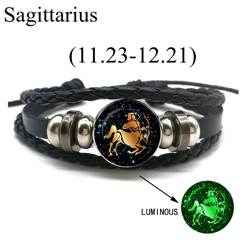 12 Zodiac Signs Leather Bracelet for Men Women Virgo Libra Scorpio Aries Taurus Braided Rope Bracelets Birthday Gift Wholesale