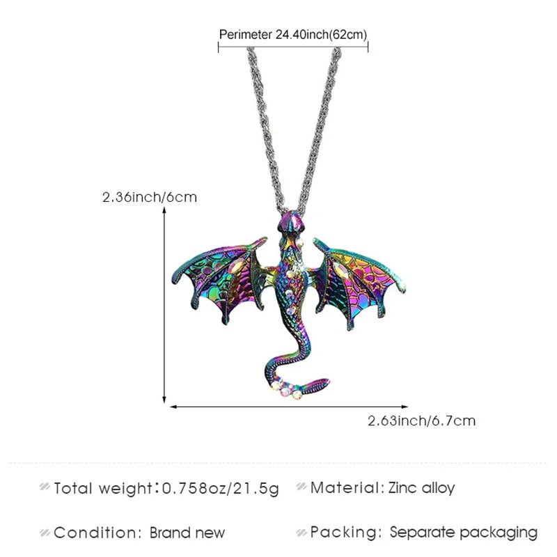 Gothic Colorful Flying Dragon Necklace for Woman Man Punk Jewelry Goth Pendants Necklaces Enamel Fly Dragon Collar collares