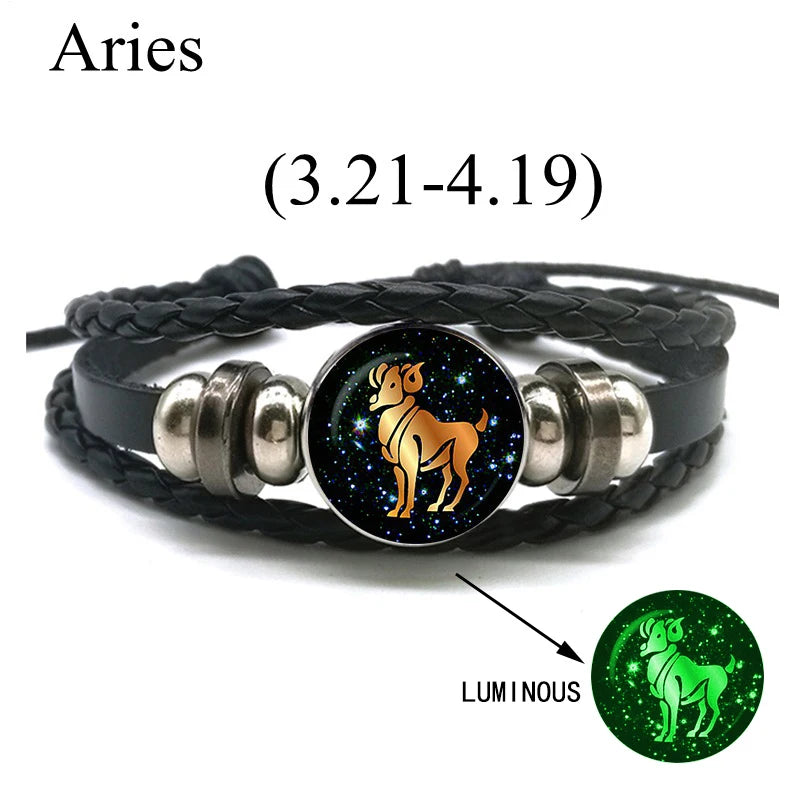 12 Zodiac Signs Leather Bracelet for Men Women Virgo Libra Scorpio Aries Taurus Braided Rope Bracelets Birthday Gift Wholesale