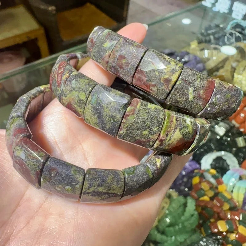 2024 New Natural Stone Lapis Lazuli Amazon Tiger Eye Agate Morgan Faced Square Elastic Bracelet for Men and Women Charm Jewelry