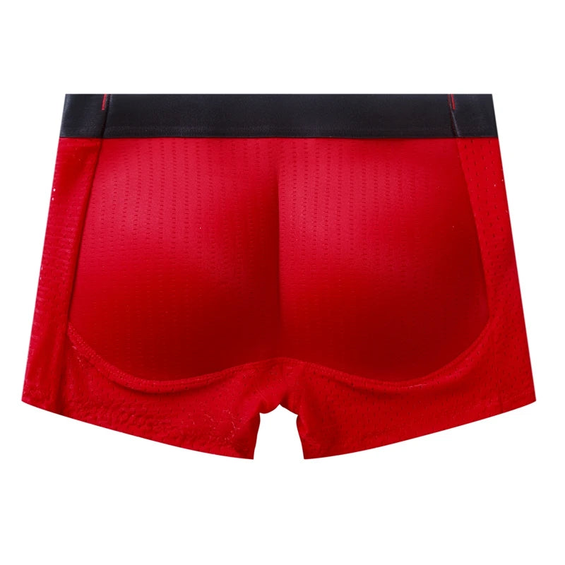 Men's Sexy Fashion Ice Mesh Breathable Butt Lift Boxer Briefs Underwear Padded Underwear Boxer with Hip Pad Buttocks Boxer Trunk