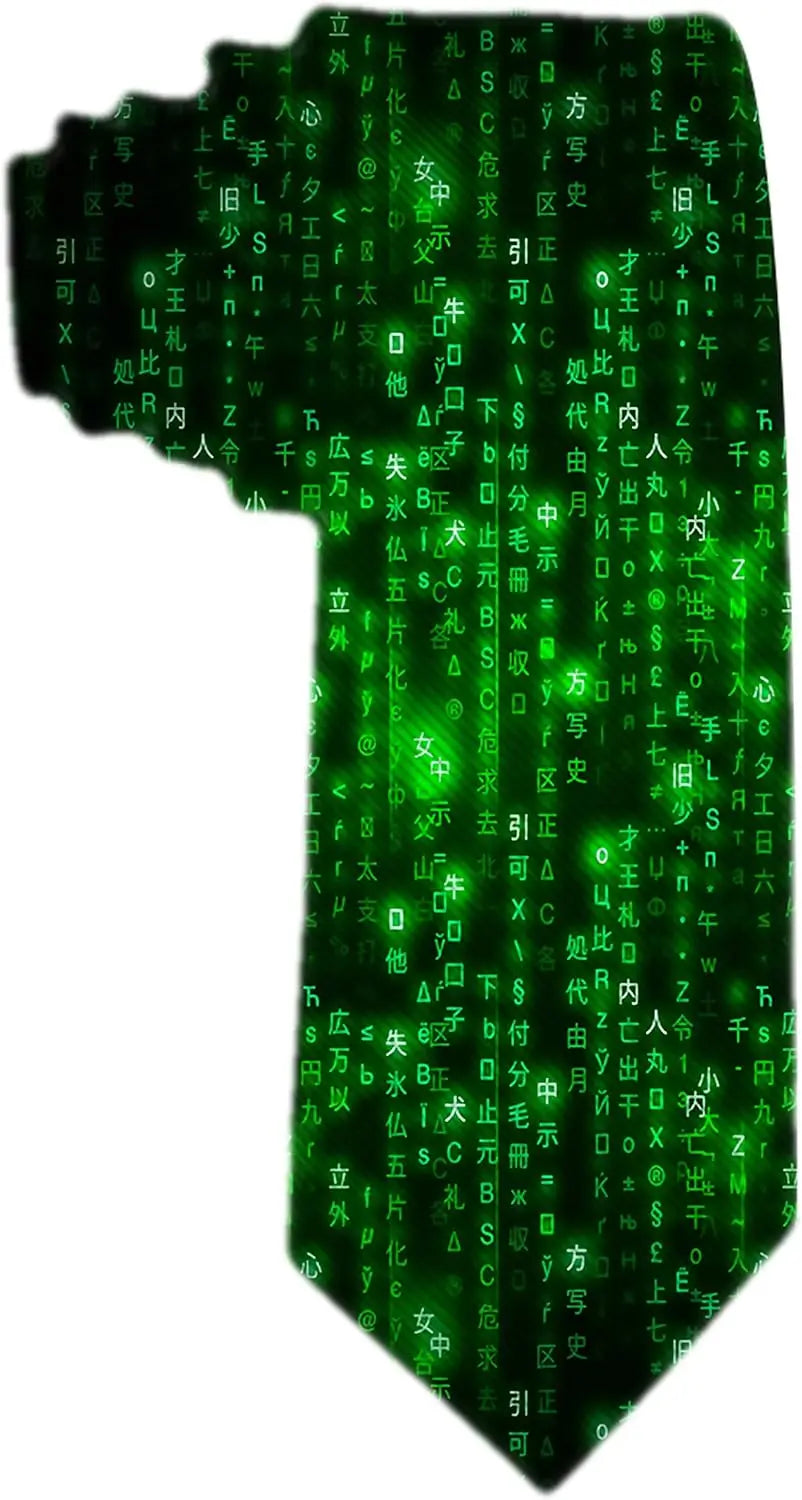 Men's Classic Woven Business Tie Silk Necktie Green Matrix Symbols Digital Binary Code On Dark Neck Ties