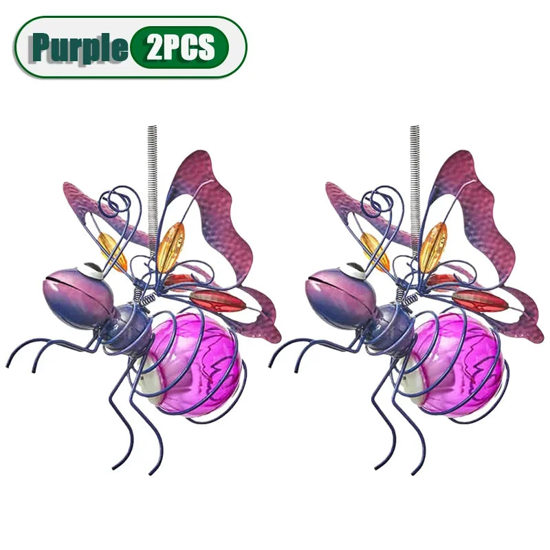 5PCS Solar-Powered Hanging Metal Ladybug Light Garden Decor Lady Sculpture with Bouncy Springs Summer Outdoor Art Decorations