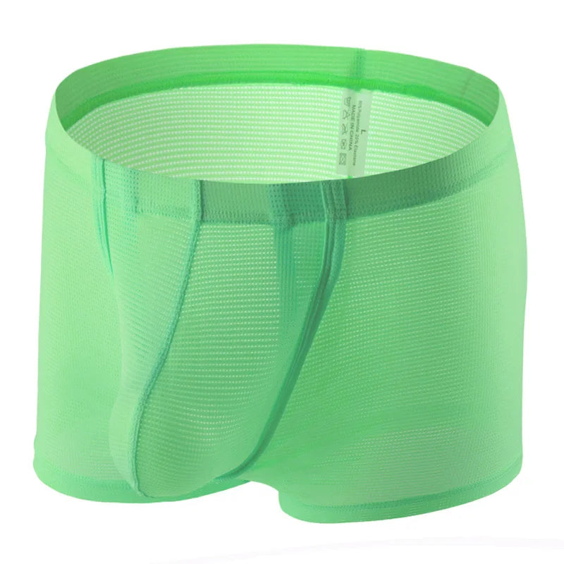 CLEVER-MENMODE Mesh Sexy Underwear Boxer Men Sheer Trunks Side Open Crotch Transparent Boxershort Penis Pouch Panties Underpant