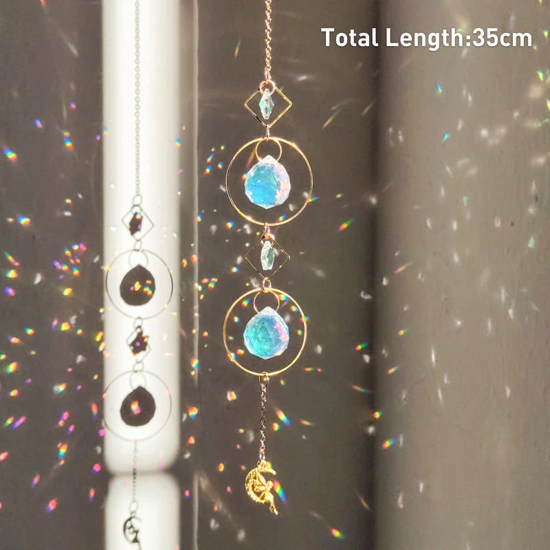 Hanging Crystal Pendant Garden Suncatcher Wind Chimes Rainbow Prism Crystal Chain for Window Drop Bell Christmas Tree Home Decor