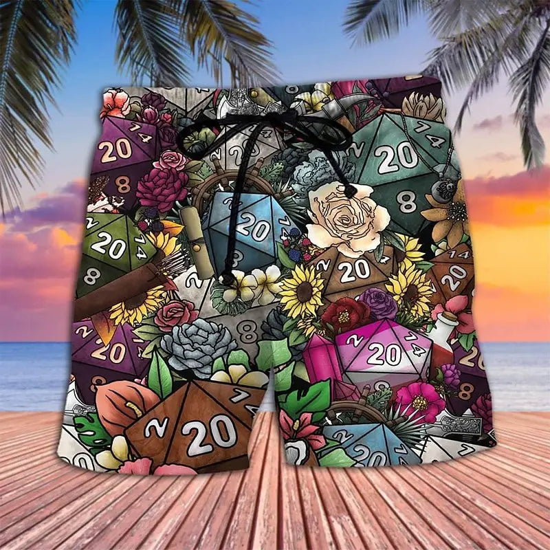 3D mushroom print men's casual shorts Tropical summer vitality style fashion shorts, quick-drying and comfortable close-fitting