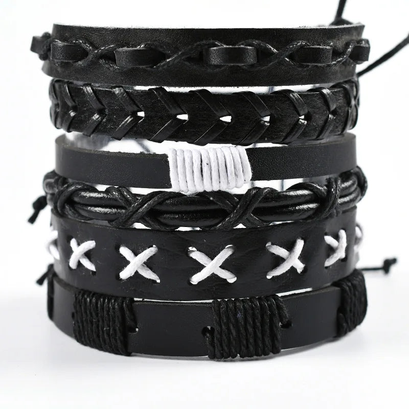 1 Fashion Bracelet Viking Bracelet For Men Hand Bracelets Woven Skull Hand Jewelry Adjustable Leather Set Bracelet For Leather
