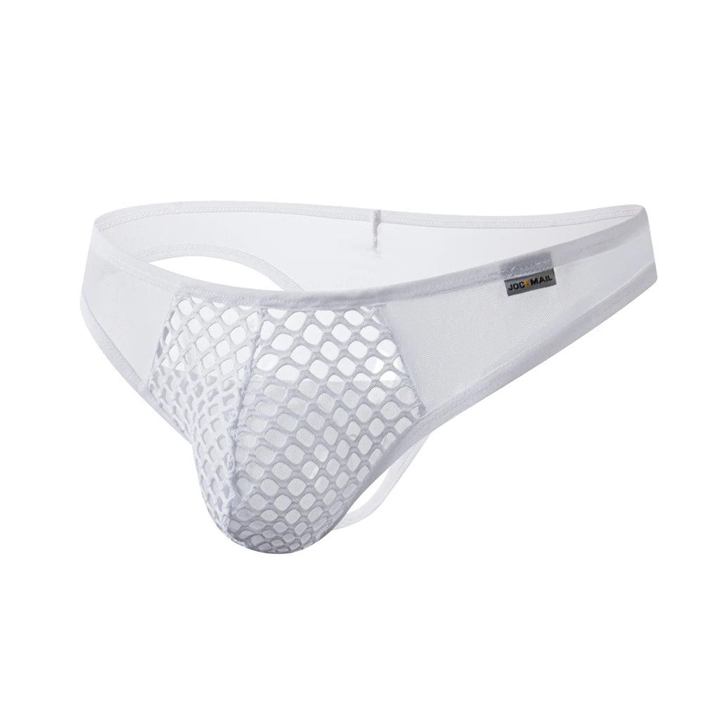 Mens Slip Bikini Jockstrap Briefs Mens Panties Sexy Fishnets Hole Transparent Mesh Ice Silk Men Underwear Sissy Men Underpants