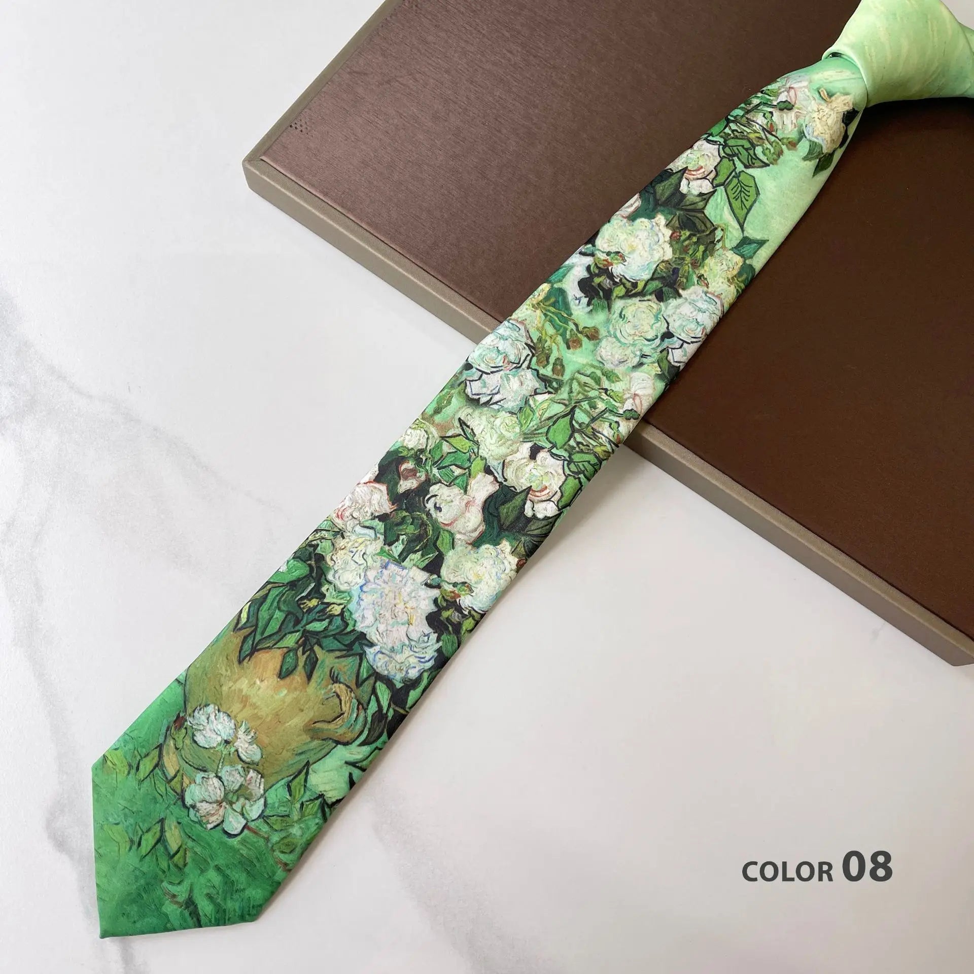 2024 New Retro Creative Oil Painting Colorful Necktie Men Women 8cm Flower Neck Ties Literary Style Polyester Casual Cravat Gift