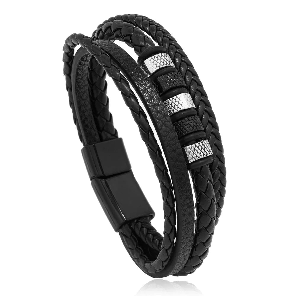 Trendy Leather Bracelets Men Stainless Steel Multilayer Braided Rope Bracelets For Male Bracelets Jewelry Pulsera Hombre