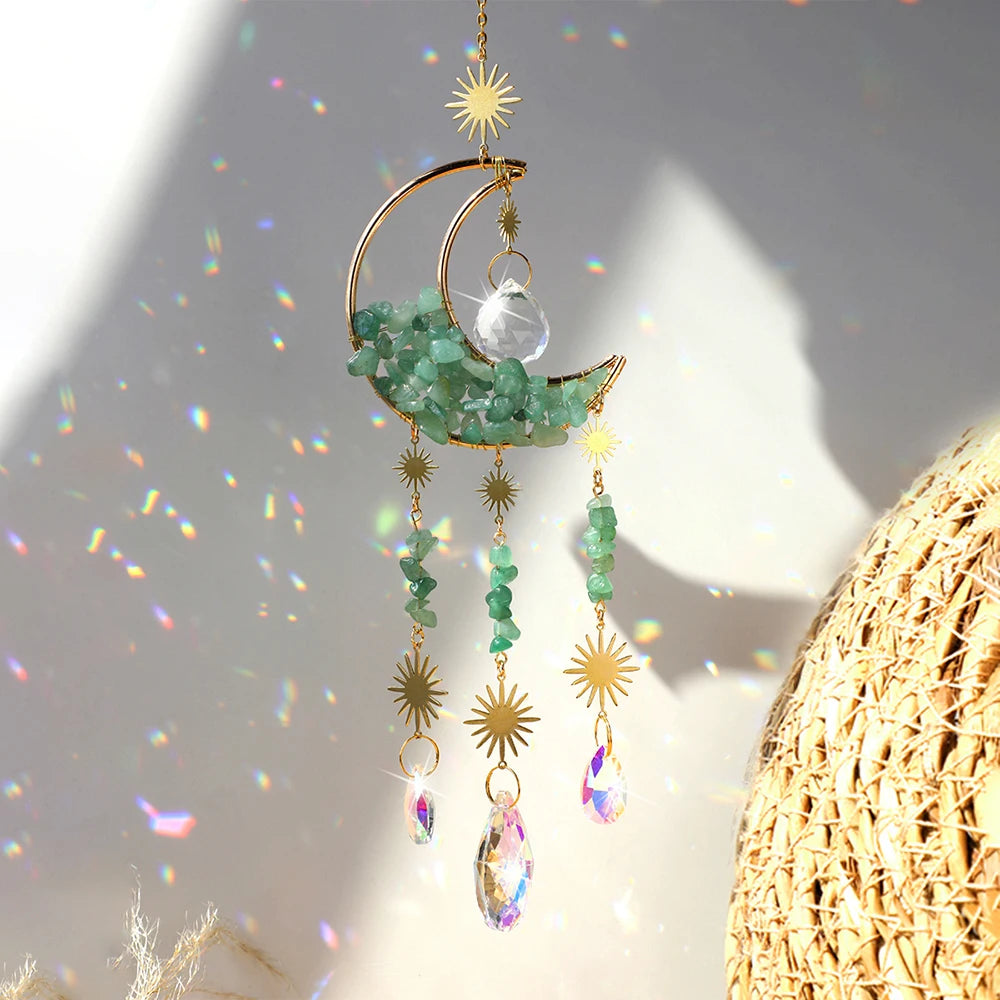 Amethyst Suncatcher Moon Crystal Gemstone Windchime Sun Catcher Home Decor Rainbow Crystal Window Yard Garden Decoration Outdoor