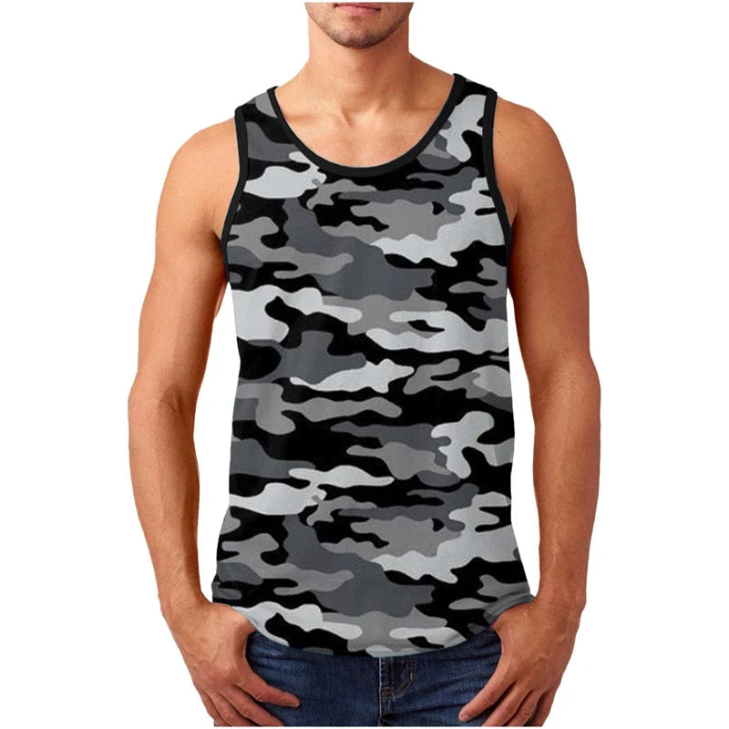 Camouflage 3d Print Tank Top For Men Summer Classic Gym Fitness T-Shirt Street Sports Running Sleeveless Tees Tops Camo Vest