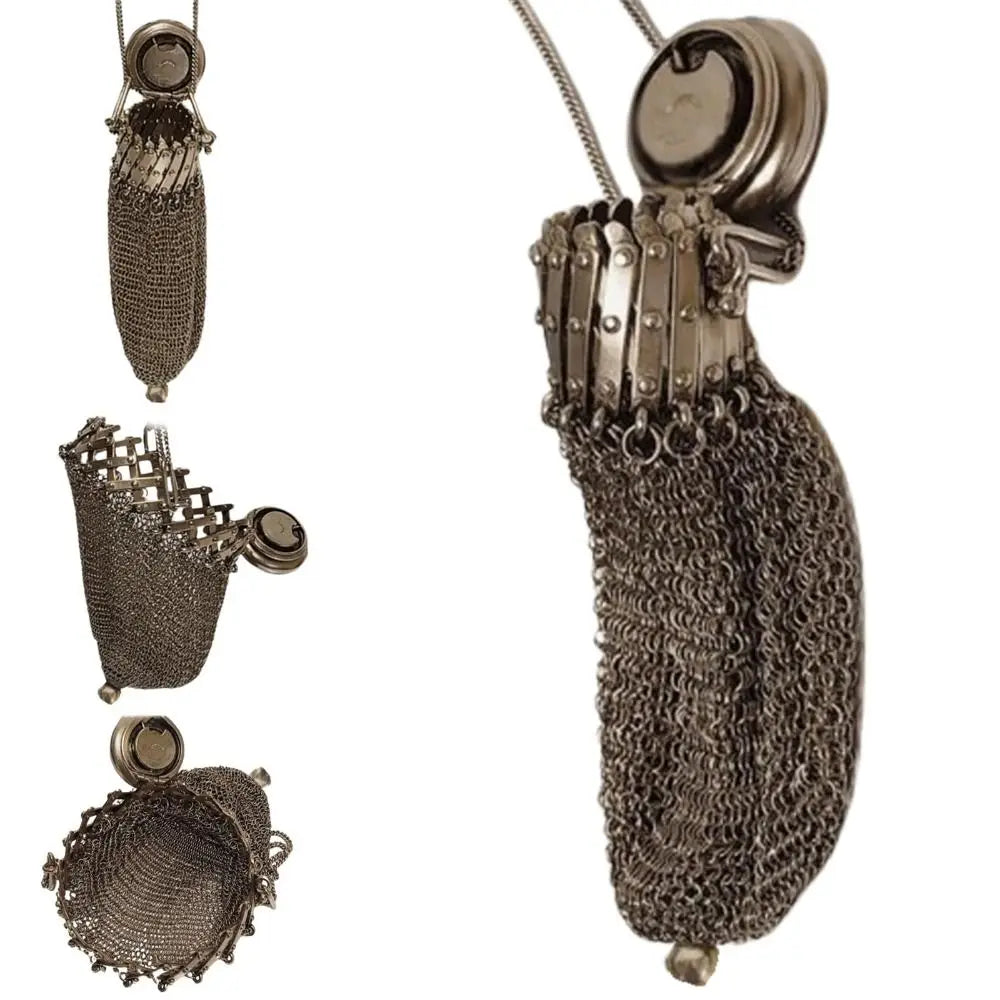 Gift Victorian 1920's English Coin Purse Top Mesh Mini Double Mesh Coin Holder Twist Lid Gate Stainless Steel Coin Bag