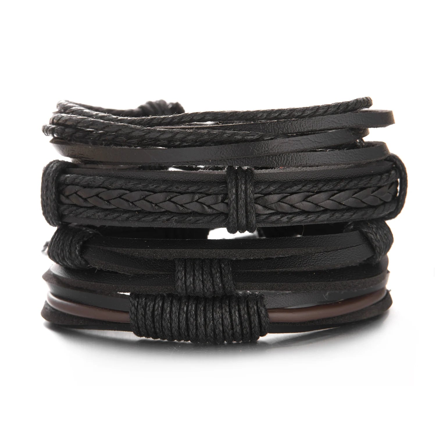4Pcs/Set Braided Wrap Leather Bracelet for Men Women Vintage Yin Yang Infinity Wood Beads Charm Bracelets Male Wristband Jewelry