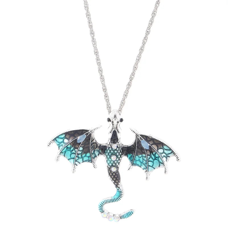 Gothic Colorful Flying Dragon Necklace for Woman Man Punk Jewelry Goth Pendants Necklaces Enamel Fly Dragon Collar collares