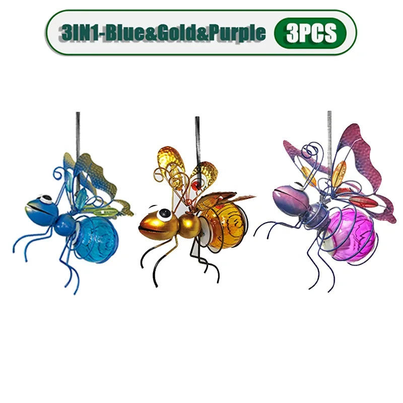 5PCS Solar-Powered Hanging Metal Ladybug Light Garden Decor Lady Sculpture with Bouncy Springs Summer Outdoor Art Decorations