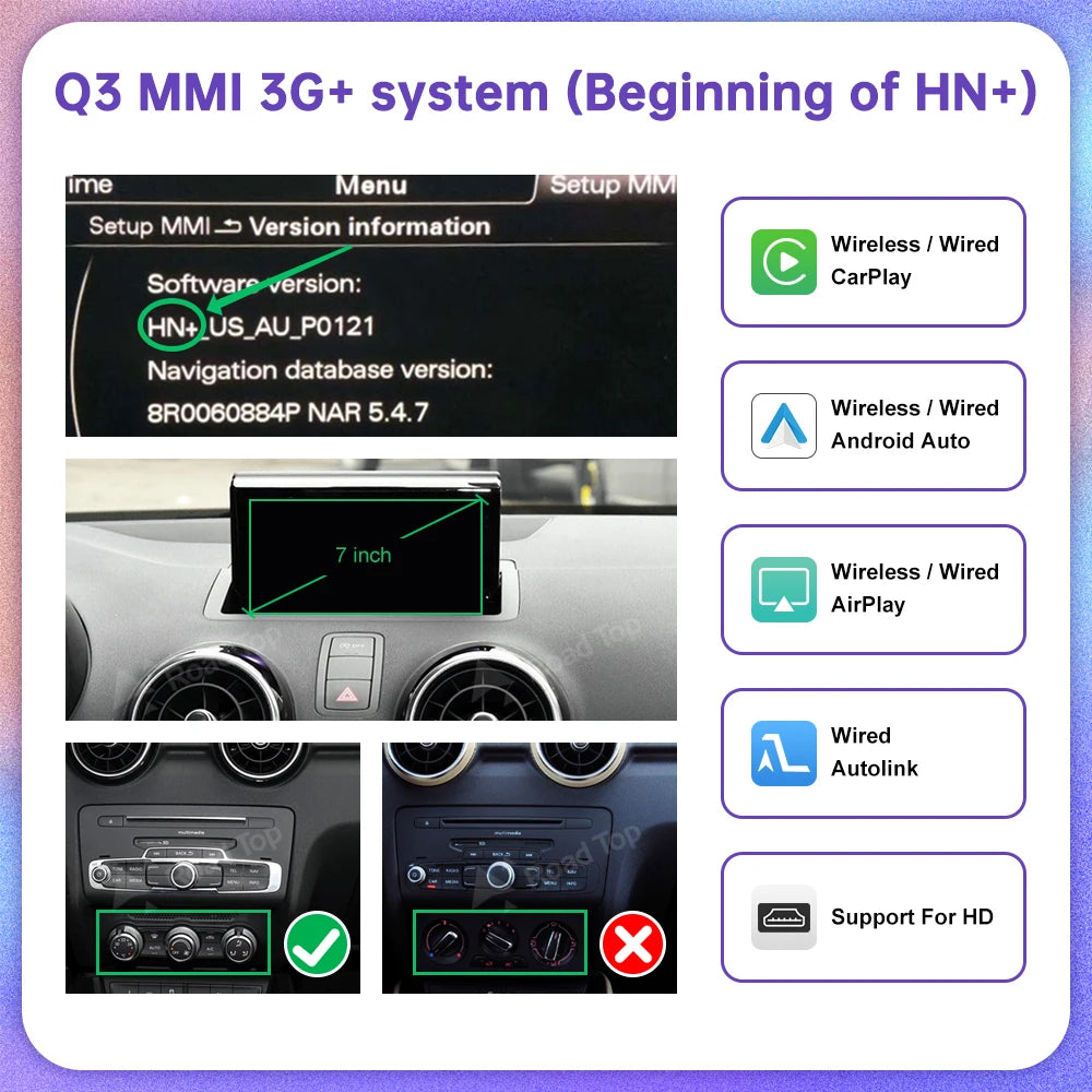 Road Top Wireless Carplay for Audi A1 Q3 2014-2018 Year Support Android Auto Mirrorlink Airplay Rear Camera Car Player