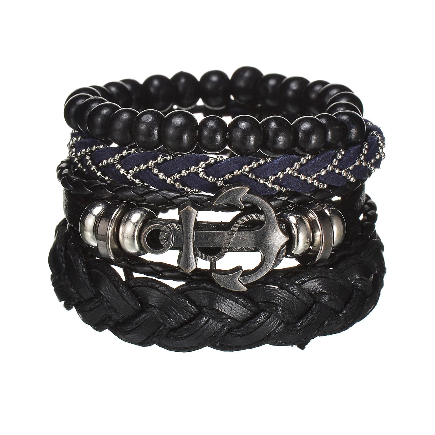 MeMolissa New Fashion Braided Wrap Leather Bracelets for Men High Quality Vintage Charm Wood Beads Ethnic Tribal Wristbands