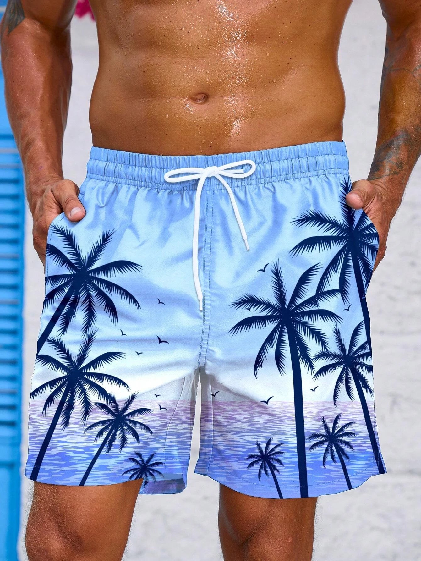 Palm Tree Tropical Men's Resort 3D Printed Board Shorts Swim Trunks Pocket Comfort Breathable Short Hawaiian Style Holiday Beach