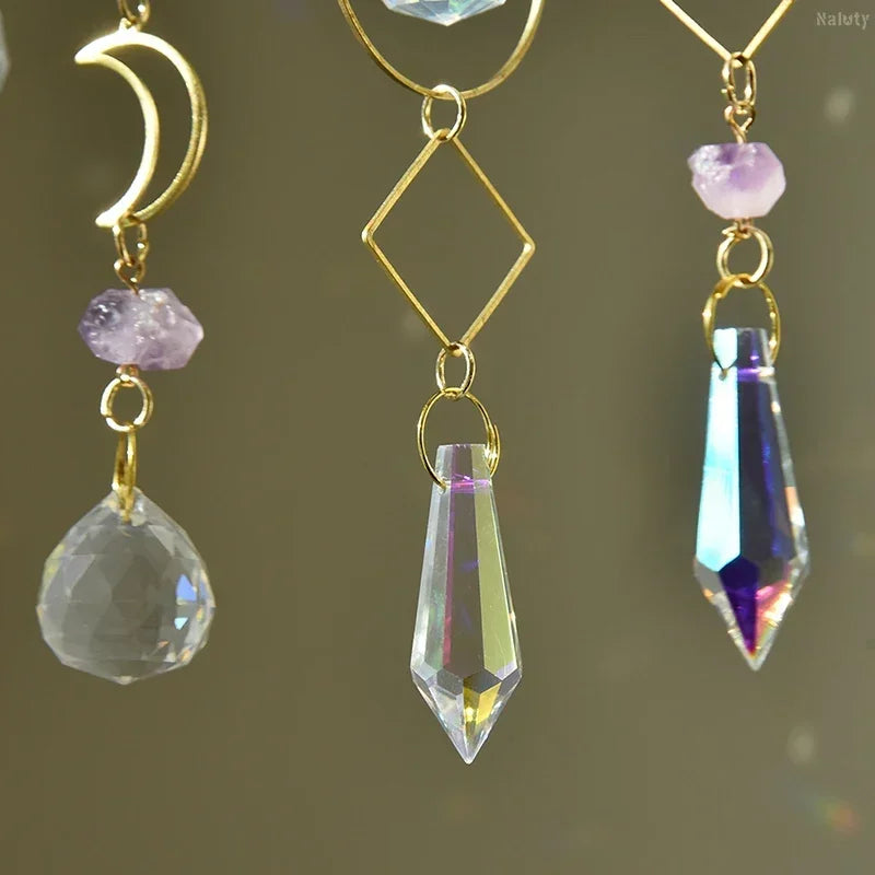 Hanging Crystal Pendant Garden Suncatcher Wind Chimes Rainbow Prism Crystal Chain for Window Drop Bell Christmas Tree Home Decor