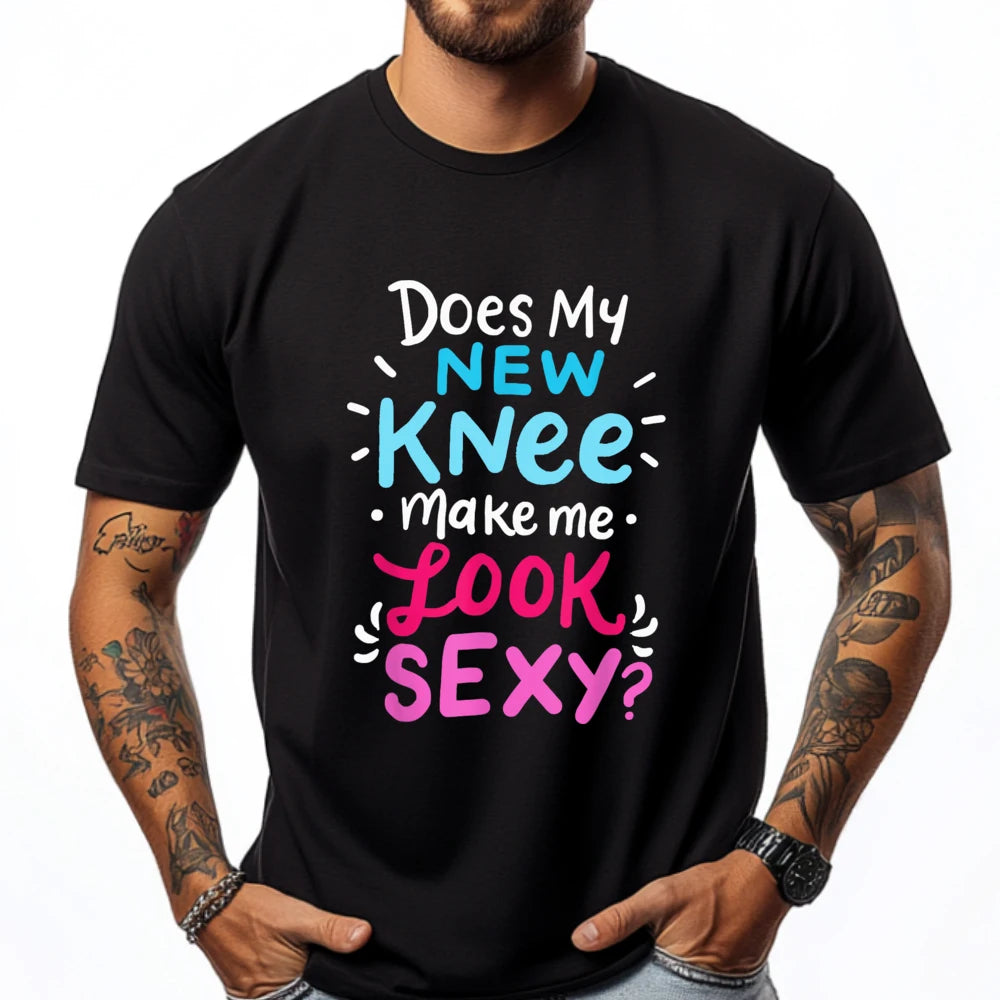 My New Knee Gift Funny Knee Replacement Surgery Joke Black Graphic Tees Men's Clothing Easter Sunday