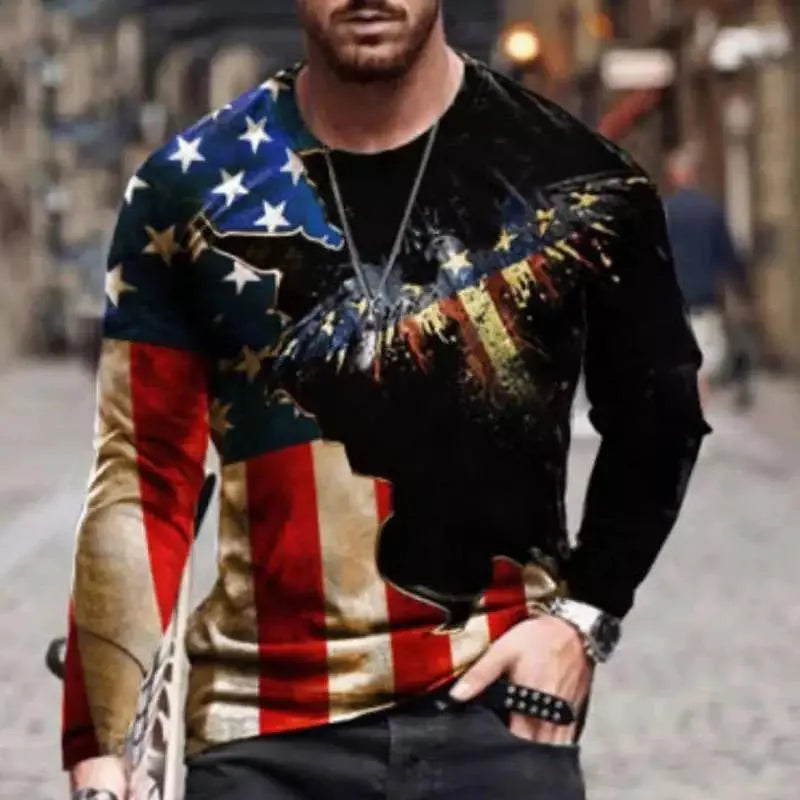 2024 Men's T-shirts Long Sleeve 3d Print Top Casual Cotton Vintage T Shirt Vintage Route 66 Tee Loose Sports O-neck Clothing 5xl