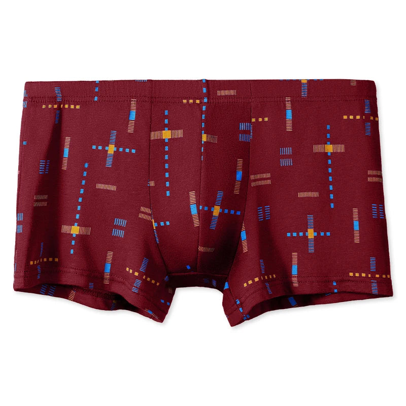 3-Pack of Cotton Men's Printed Underwear, Men's Comfortable Pure Cotton Pouch Boxer Briefs Mid-Waist