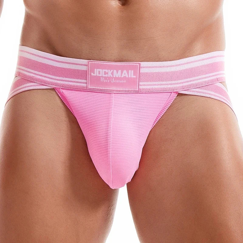 JOCKMAIL Men Jockstrap Thong Mens Bikini Briefs Sexy Gay Underwear Nylon Mesh Hip Lift Mesh Quick Dry Sports Wear Panties