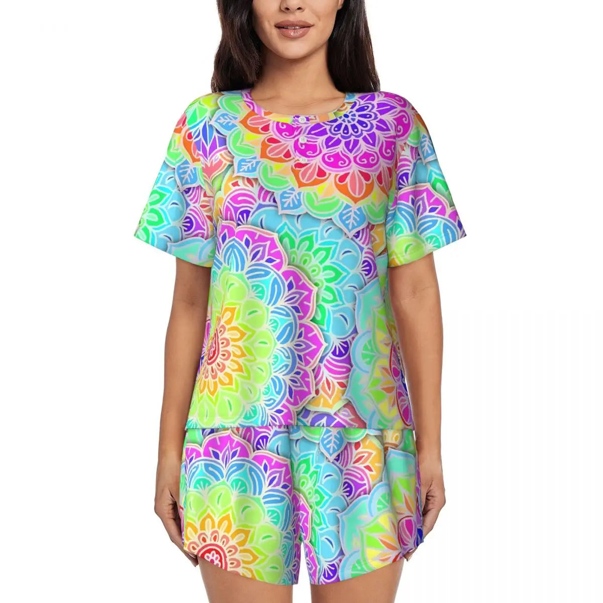 Flower Power Pajamas Spring 2 Pieces Purple Hippie Cute Pajama Sets Lady Short Sleeve O Neck Casual Custom Nightwear