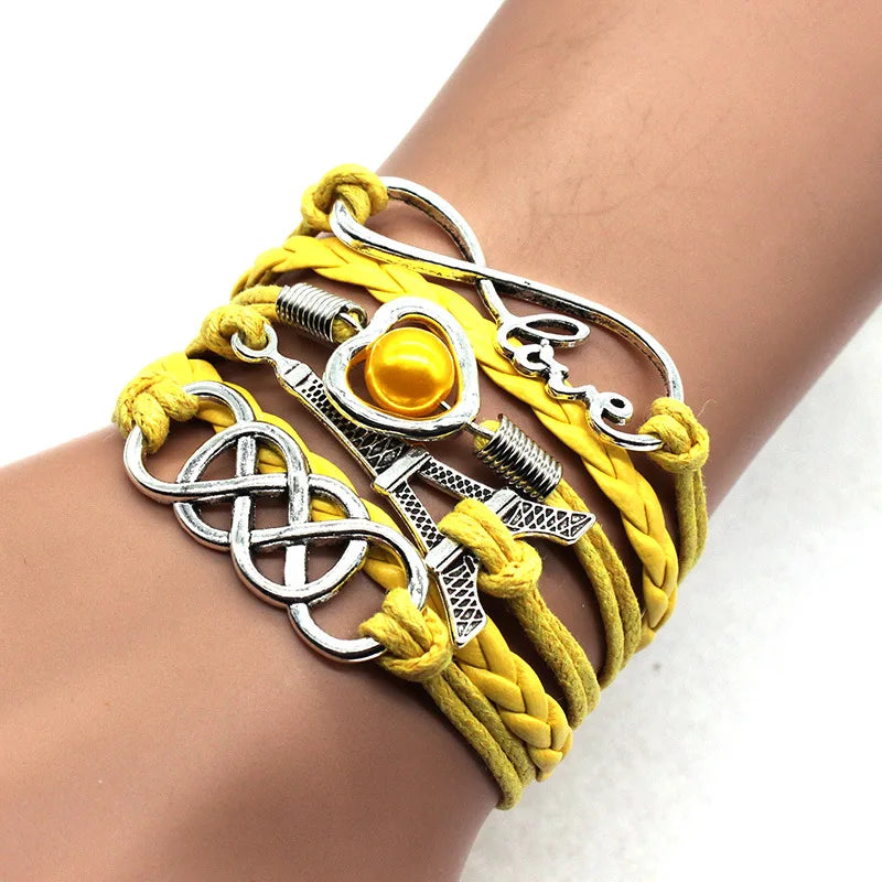 Multilayer Paris Eiffel Tower Love Infinity Knot Bracelet