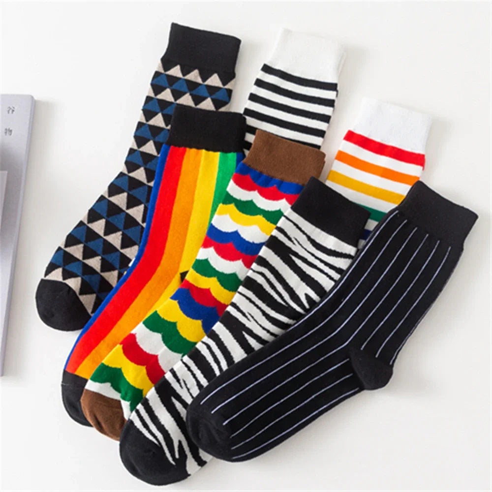 Colorful Stripes Art Socks For Men's Winter Fashion Rainbow Stripe Zebra Pattern Business Crew Unisex Dropship