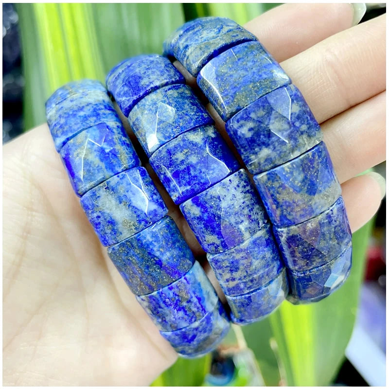 2024 New Natural Stone Lapis Lazuli Amazon Tiger Eye Agate Morgan Faced Square Elastic Bracelet for Men and Women Charm Jewelry