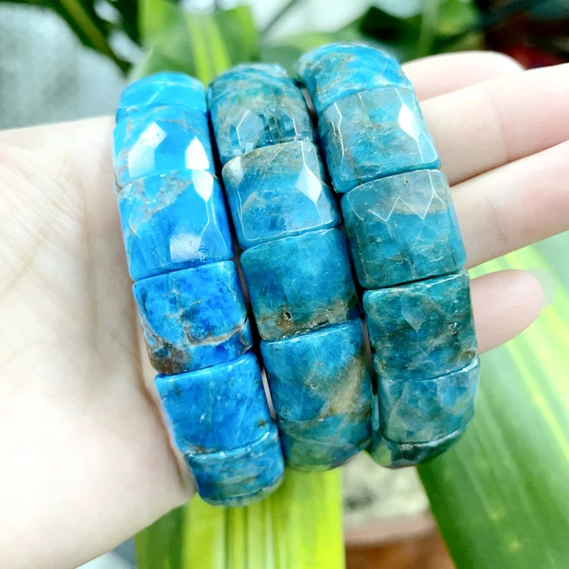 2024 New Natural Stone Lapis Lazuli Amazon Tiger Eye Agate Morgan Faced Square Elastic Bracelet for Men and Women Charm Jewelry