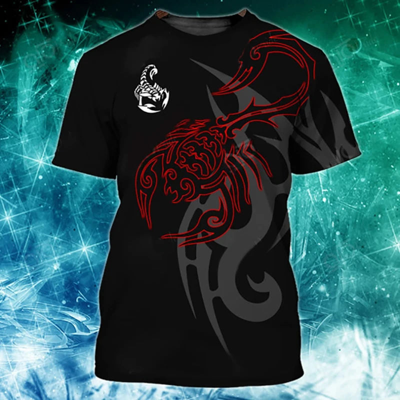Animal Men's T Shirt Summer Short Sleeve Scorpion 3D Print Funny T-Shirts Fashion Casual Male Sportshirt Oversized Mens Clothing