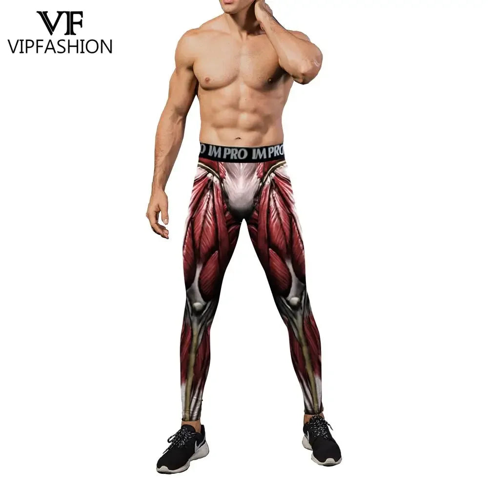 VIP FASHION 3D Muscle Printed Compression Leggings Gym Clothing Men Running Tights Jogging Pants Anime Party Cosplay Costume