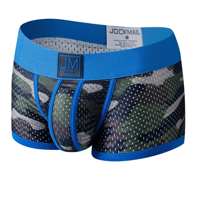 Sexy Underwear Men Boxer Briefs Cueca Gay Male Panties Mesh Camouflage Fashion Men Under Wear Lingerie Underpants Pouch Shorts