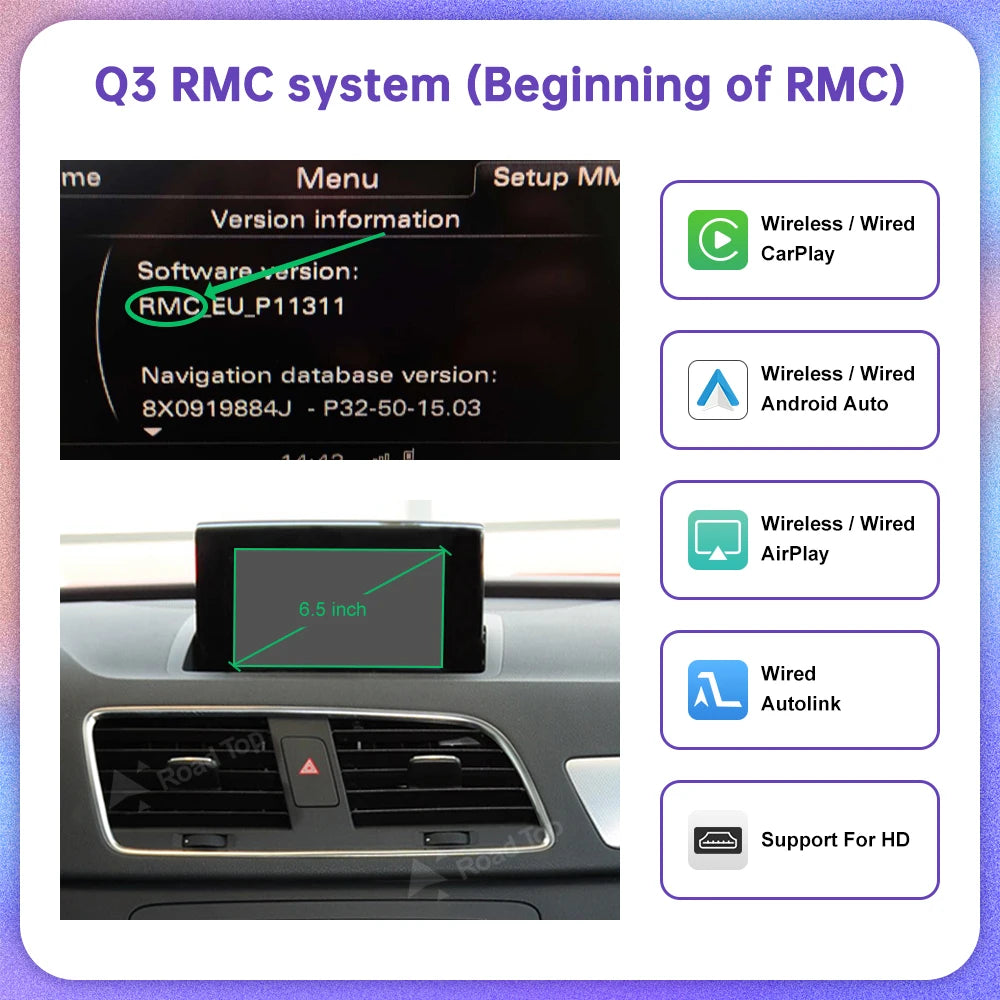Road Top Wireless Carplay for Audi A1 Q3 2014-2018 Year Support Android Auto Mirrorlink Airplay Rear Camera Car Player