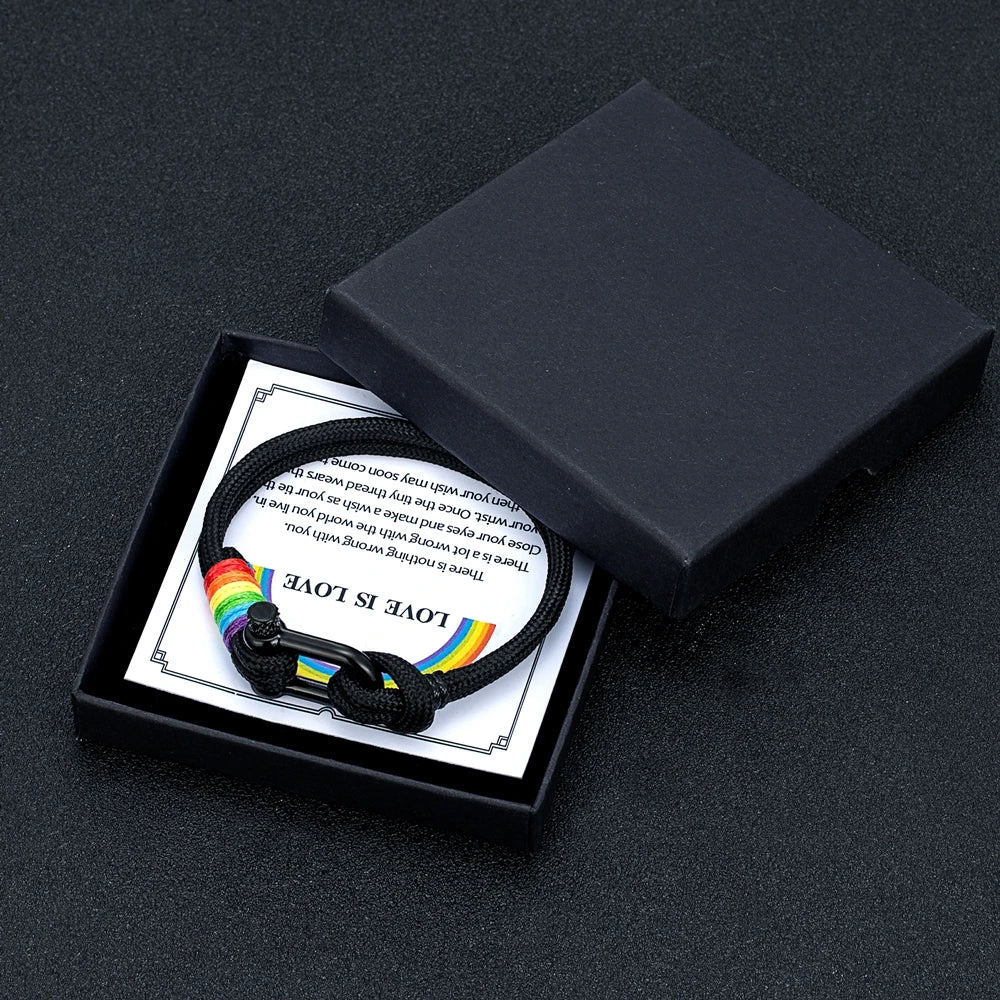 MKENDN Unisex Black Stainless Steel U shape Trendy Rainbow Couple Bracelet Simplicity Temperament Multicolor Wrist Band Gifts