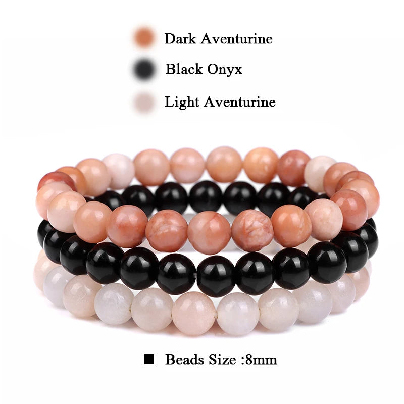 3Pcs/set 8mm Natural Stone Beads Bracelet Set Pink Zebra Rhodonite Moonstone Agates Hematite Bracelets For Women Men Jewelry