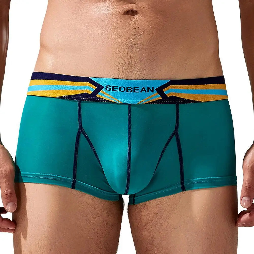 SEOBEAN Men's Ice Silk Boxer Briefs Breathable Nylon Underpants Soft Comfortable Loose Fit for Daily Home Wear